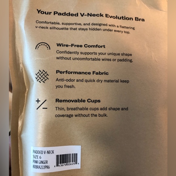 Brand new Knix wireless v-neck thin strap padded bra - size 6 peach - Picture 11 of 14